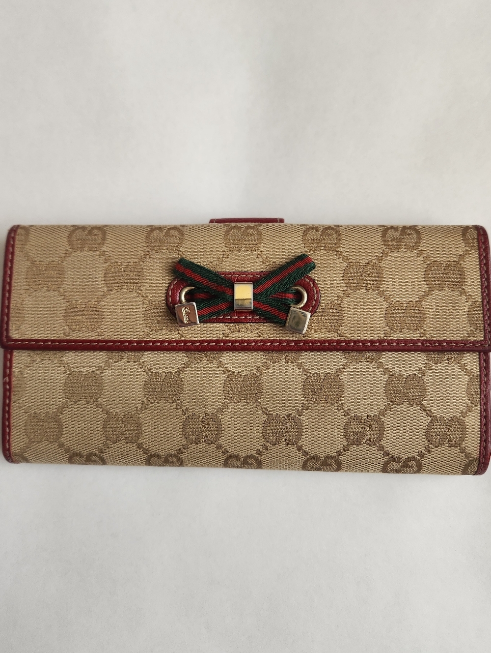 Vintage Gucci GG Canvas Bow Wallet With Certificate Of Authenticity